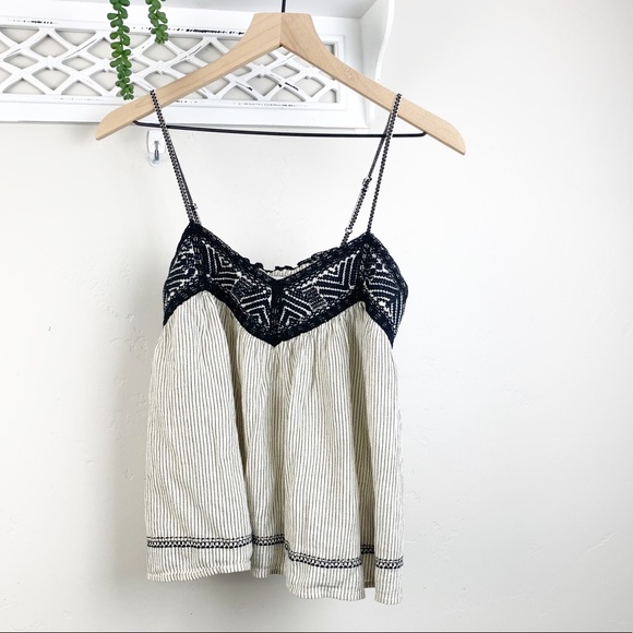 American Eagle Outfitters Tops - American Eagle Embroidered Stripe Boho Tank sz S